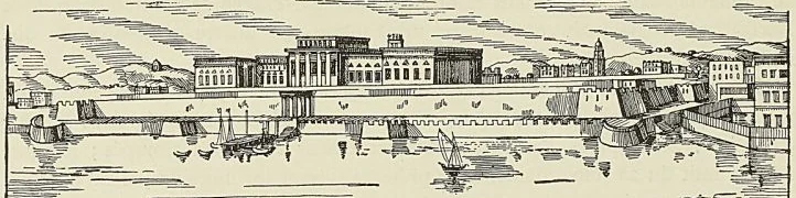 VUE DE PONDICHÉRY AU XVIII° SIÈCLE, d’après une estampe de la Bibliothèque nationale. (A. Reiss.)