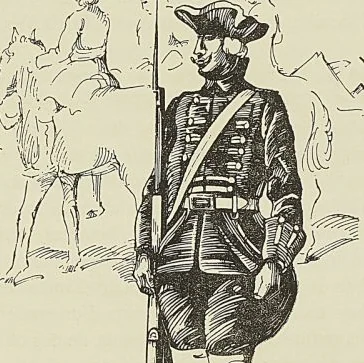 SOLDAT DE LA COMPAGNIE DES InDes, d’après un dessin de Fouqueray. (A. Reiss.)