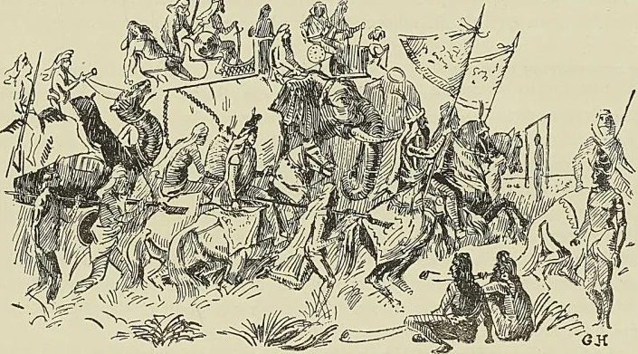 UN PRINCE HINDOU PARTANT EN GUERRE (D’après une gravure de Levenert. Musée de l’Armée).
