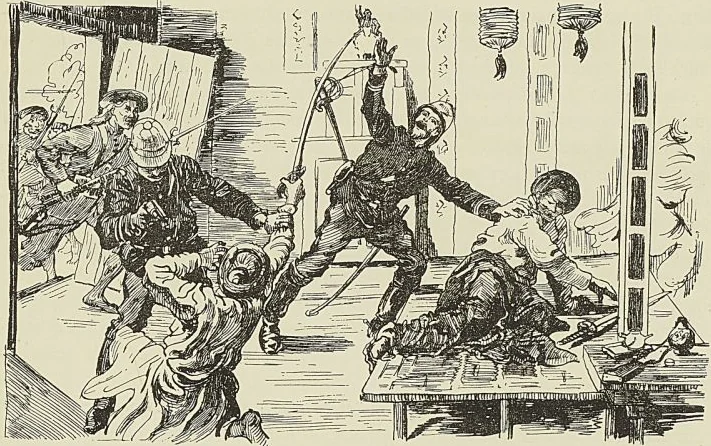 CAPTURE DE HAM-NGHI, par le capitaine Boulangier d’après un croquis du Monde illustré