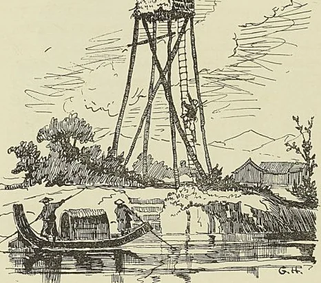 POSTE-VIGIE : RIVIÈRE DE HuÉ, d’après un dessin de Th. Weber : Tour du Monde