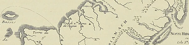 CARTE DE MADAGASCAR PAR FLACOURT (Flacourt : Histoire de la grande (le Madagascar).